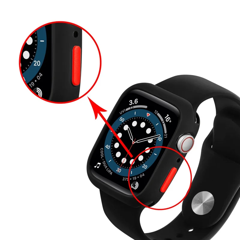 Soft TPU Smart Watch Protective Case Shell with Enclosed Button for Apple Watch Series 9 / 8 / 7 45mm - Black / Red