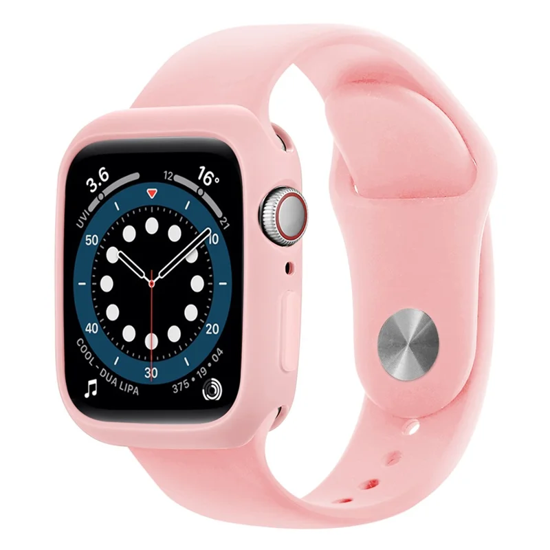 Soft TPU Smart Watch Protective Case Shell with Enclosed Button for Apple Watch Series 9 / 8 / 7 45mm - Pink / Pink