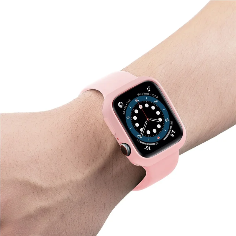 Soft TPU Smart Watch Protective Case Shell with Enclosed Button for Apple Watch Series 9 / 8 / 7 45mm - Pink / Pink