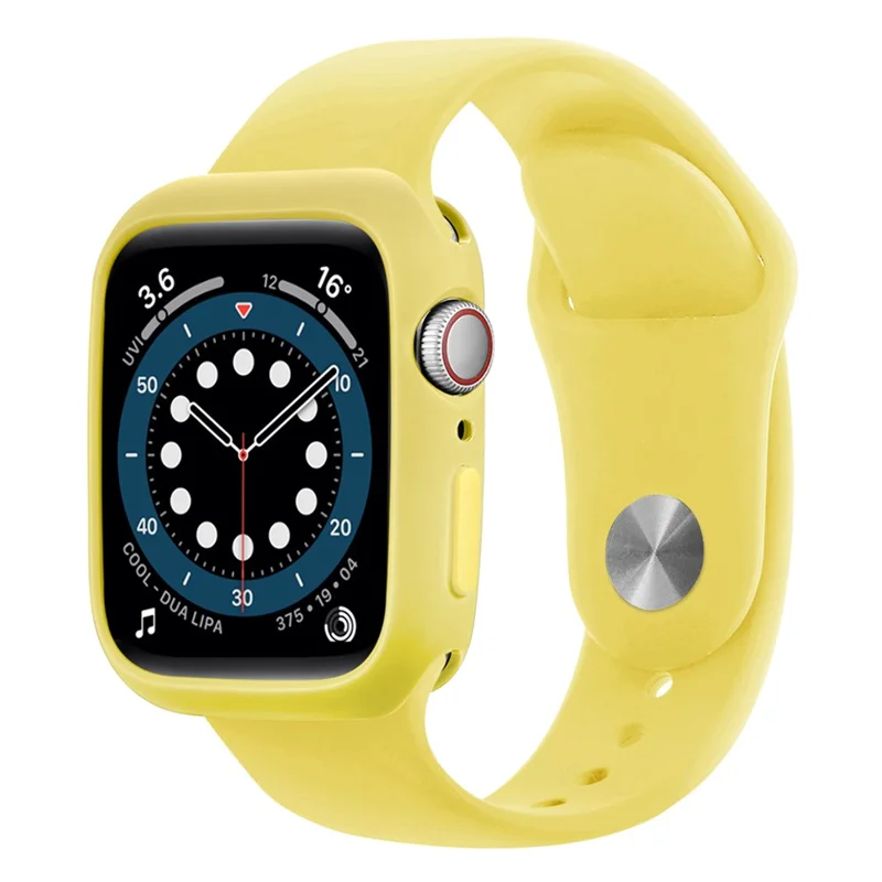 Soft TPU Smart Watch Protective Case Shell with Enclosed Button for Apple Watch Series 9 / 8 / 7 45mm - Yellow / Yellow