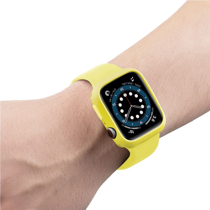 Soft TPU Smart Watch Protective Case Shell with Enclosed Button for Apple Watch Series 9 / 8 / 7 45mm - Yellow / Yellow