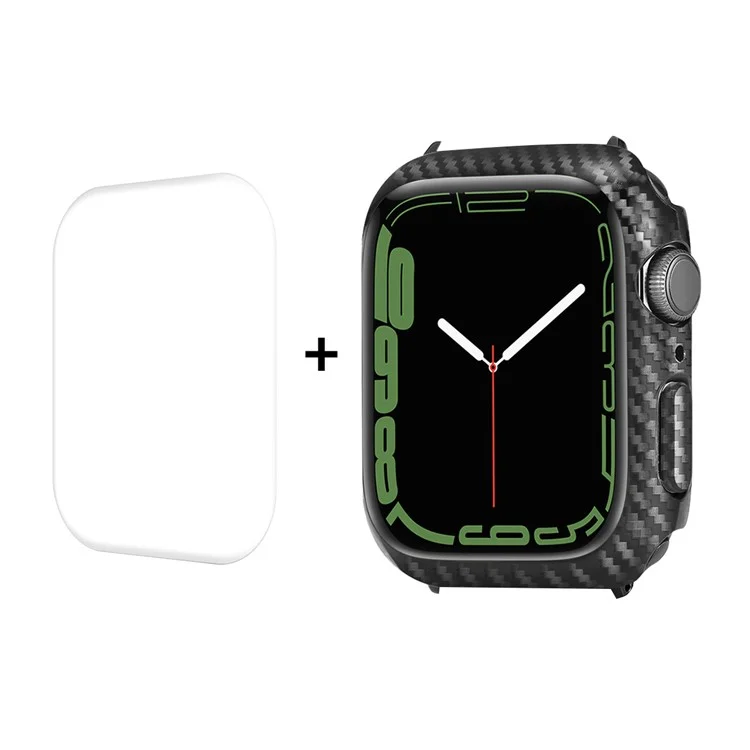 ENKAY HAT PRINCE Carbon Fiber Texture PC Watch Case with Hot Bending Curved PET Full Screen Protector for Apple Watch Series 9 / 8 / 7 41mm