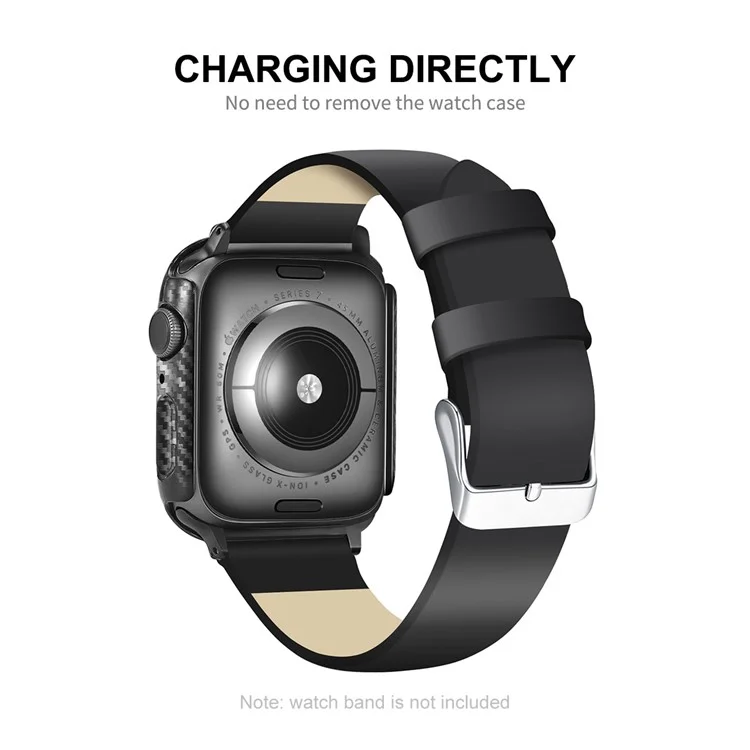 ENKAY HAT PRINCE Carbon Fiber Texture PC Watch Case with Hot Bending Curved PET Full Screen Protector for Apple Watch Series 9 / 8 / 7 41mm