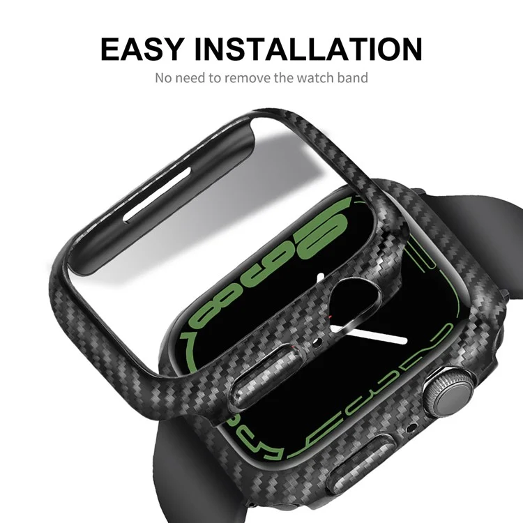 ENKAY HAT PRINCE Carbon Fiber Texture PC Watch Case with Hot Bending Curved PET Full Screen Protector for Apple Watch Series 9 / 8 / 7 41mm