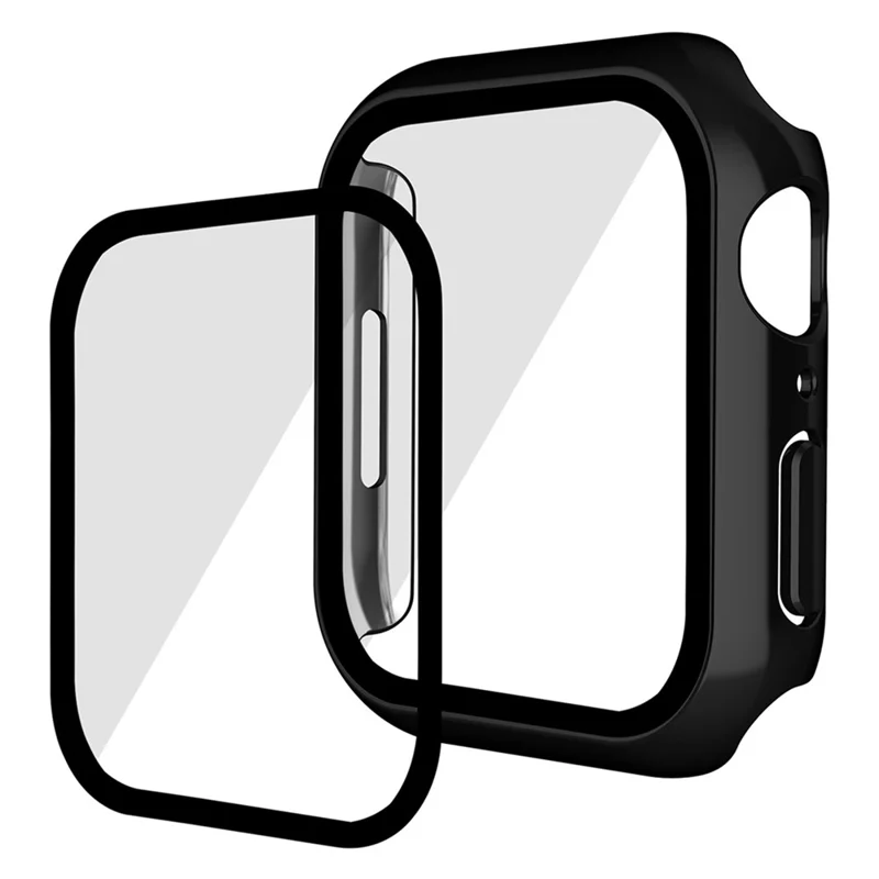 ENKAY HAT PRINCE 9H Tempered Glass Film Electroplating Hard PC Watch Case Cover for Apple Watch Series 9 / 8 / 7 45mm - Black