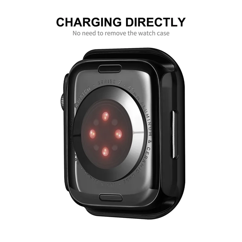 ENKAY HAT PRINCE 9H Tempered Glass Film Electroplating Hard PC Watch Case Cover for Apple Watch Series 9 / 8 / 7 45mm - Black
