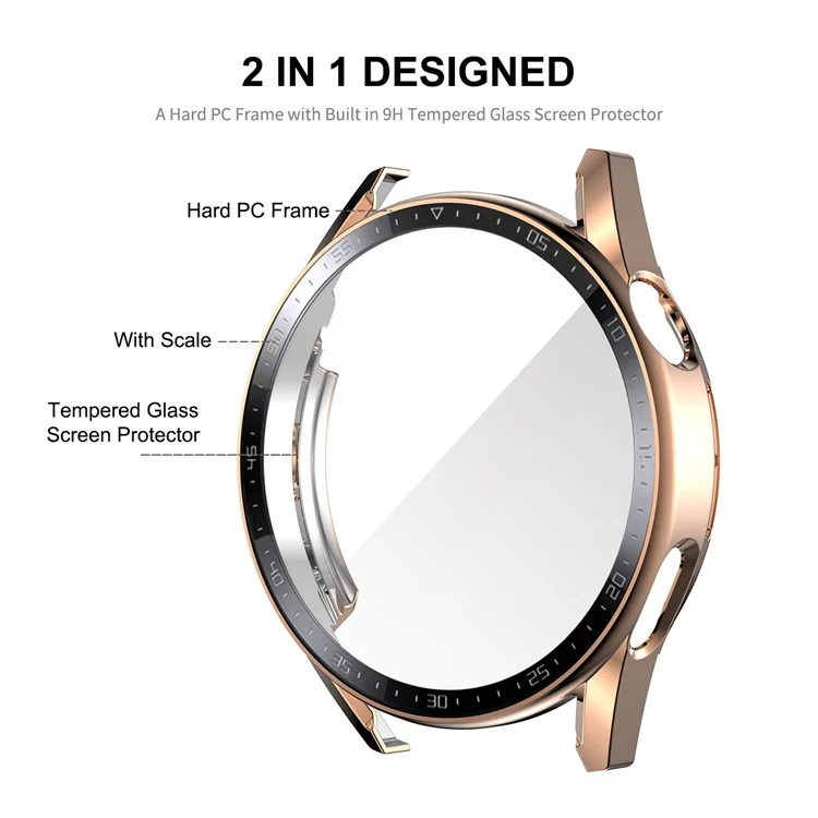 Enkay Hat Prince Para Huawei Watch GT 3 46 mm 9h Templado de la Pantalla de Vidrio de Vidrio Diseño de Escala de Electroplatización de la PC Dura Caja Protectora - Oro Rosa