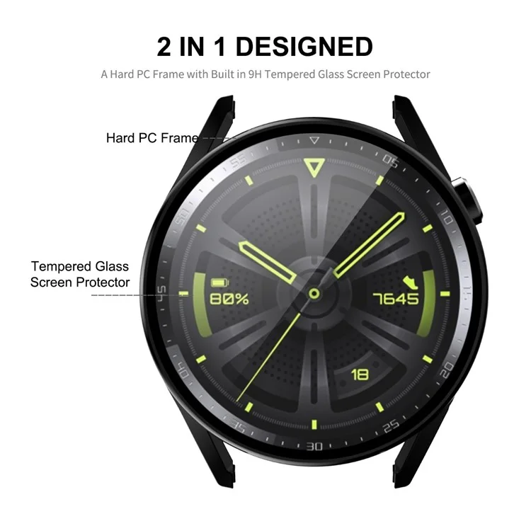ENKAY CAPPELLO PRINCIPE per Huawei Watch GT 3 42mm Anti-caduta Anti-graffio 9H Protezione Schermo in Vetro Temperato Finitura Opaca in PC Duro Rubberizzato - Nero