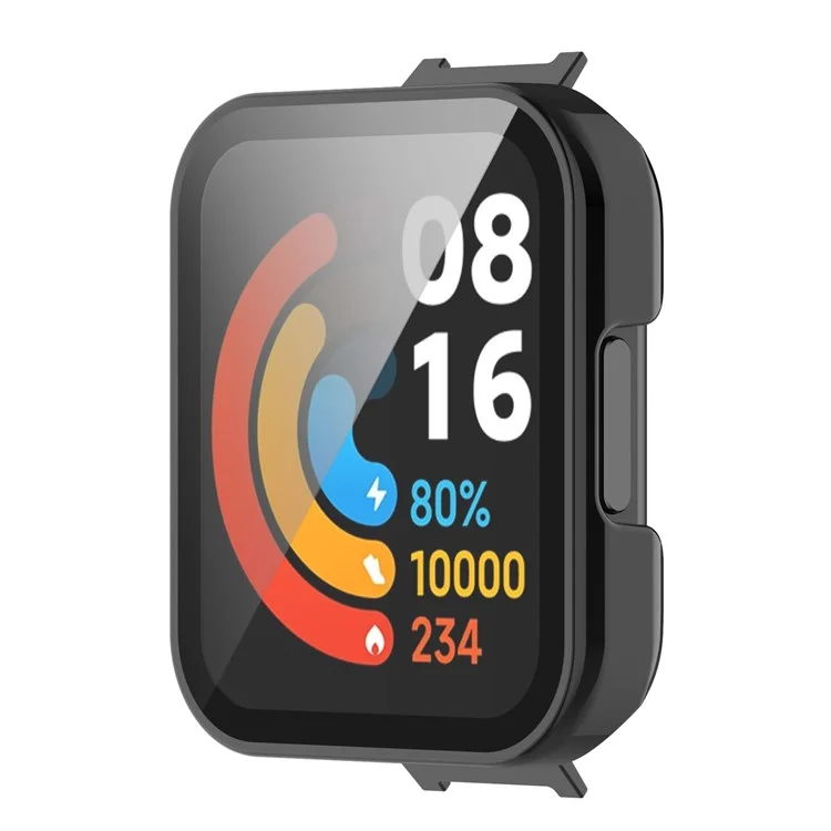 Para Xiaomi Redmi Watch 2 Lite Caja protectora dura de PC antiimpactos con protector de pantalla de vidrio templado incorporado - Negro