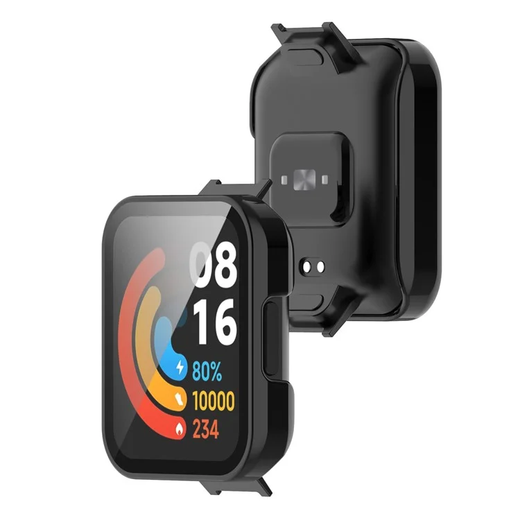 Para Xiaomi Redmi Watch 2 Lite Caja protectora dura de PC antiimpactos con protector de pantalla de vidrio templado incorporado - Negro