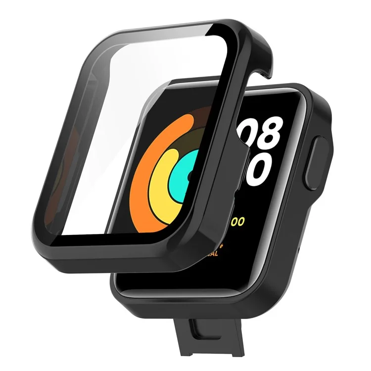 For Xiaomi Mi Watch Lite/Redmi Watch Well-protected Hard PC Protective Case with Built-in Tempered Glass Screen Protector - Black