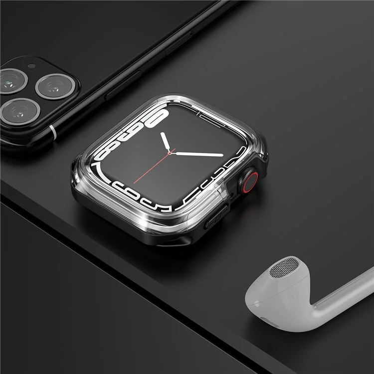 Para Apple Watch Series 7 45mm Transparente Tpu de Cor Dupla+pc Case de Proteção de Relógio Inteligente Tampa Protetora - Transparente/preto