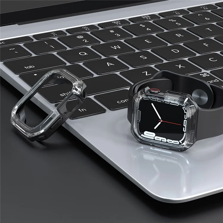 Para Apple Watch Series 7 45mm Transparente Tpu de Cor Dupla+pc Case de Proteção de Relógio Inteligente Tampa Protetora - Transparente/preto