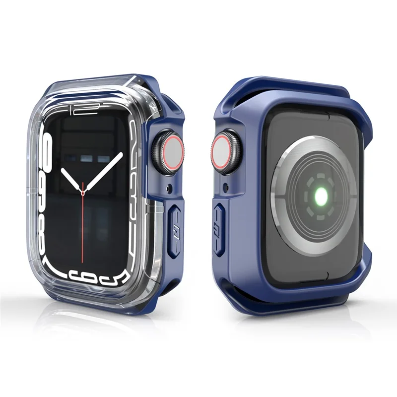 For Apple Watch Series 9 / 8 / 7 41mm TPU+PC Clear Dual-color Smart Watch Case Protective Cover - Transparent / Blue