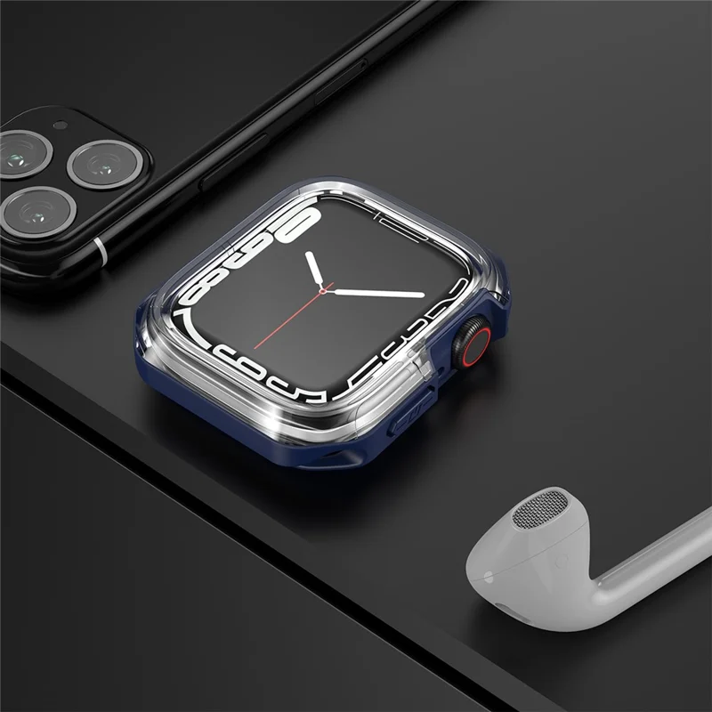 For Apple Watch Series 9 / 8 / 7 41mm TPU+PC Clear Dual-color Smart Watch Case Protective Cover - Transparent / Blue