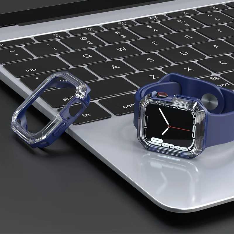 For Apple Watch Series 9 / 8 / 7 41mm TPU+PC Clear Dual-color Smart Watch Case Protective Cover - Transparent / Blue