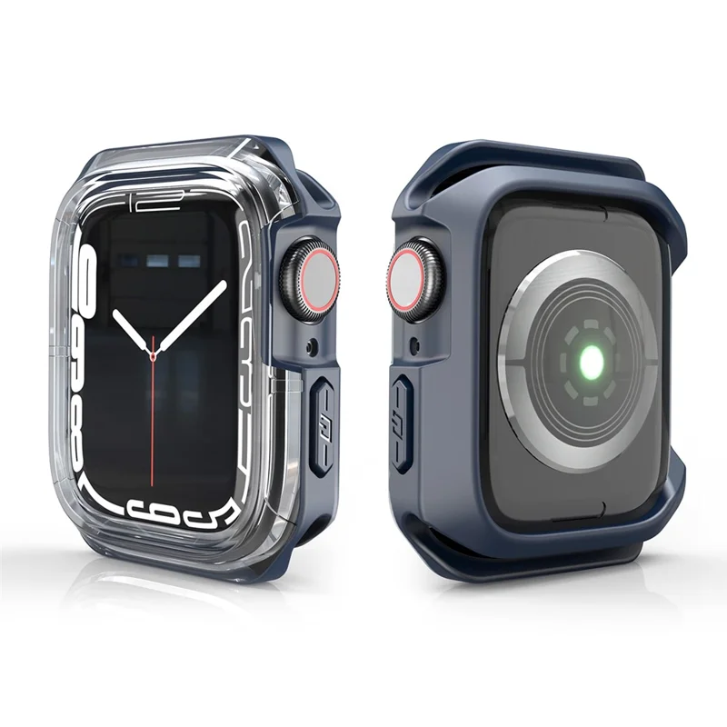 For Apple Watch Series 9 / 8 / 7 41mm TPU+PC Clear Dual-color Smart Watch Case Protective Cover - Transparent / Midnight Blue
