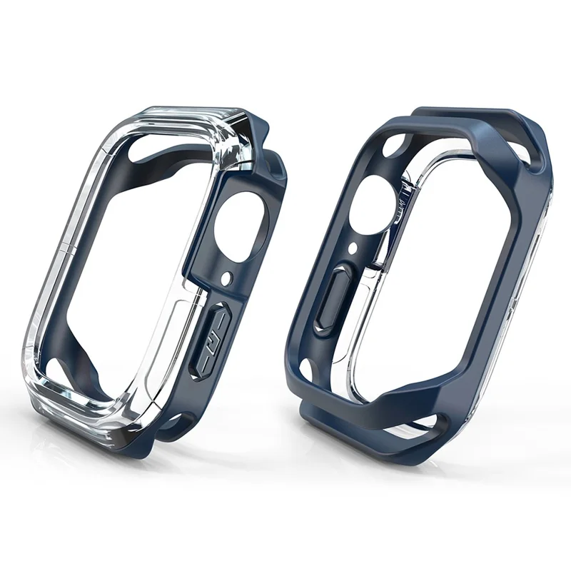 For Apple Watch Series 9 / 8 / 7 41mm TPU+PC Clear Dual-color Smart Watch Case Protective Cover - Transparent / Midnight Blue