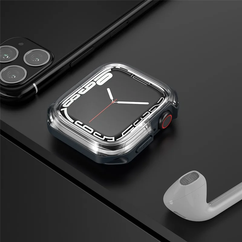 For Apple Watch Series 9 / 8 / 7 41mm TPU+PC Clear Dual-color Smart Watch Case Protective Cover - Transparent / Midnight Blue