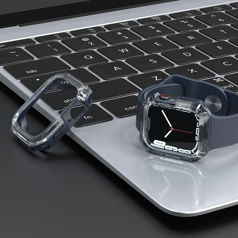 For Apple Watch Series 9 / 8 / 7 41mm TPU+PC Clear Dual-color Smart Watch Case Protective Cover - Transparent / Midnight Blue