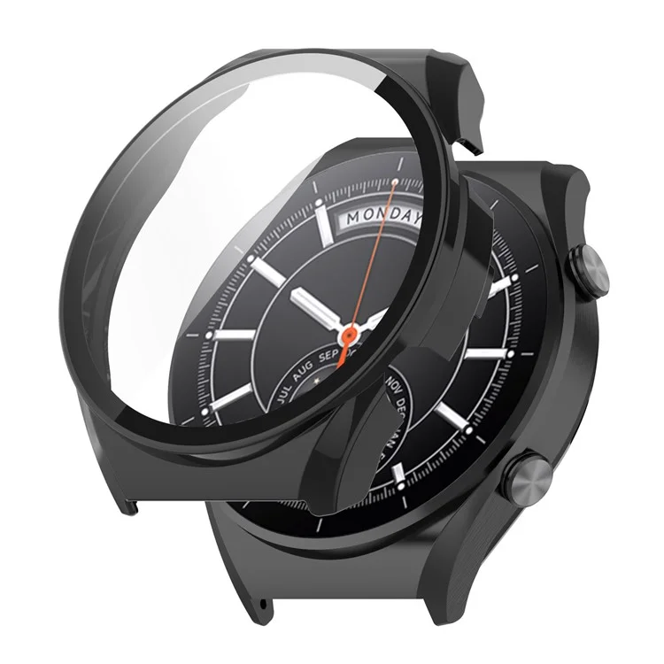 Para Xiaomi Watch S1 Hard PC Anti-drop Protective Case com Protetor de Tela Embutido em Vidro Temperado Anti-arranhões - Preto