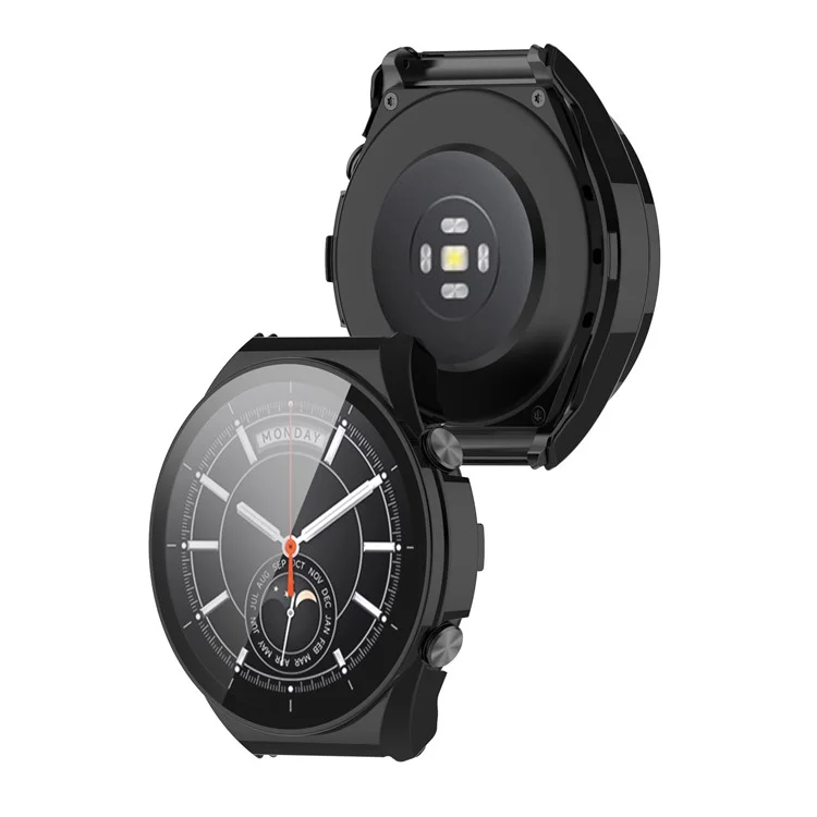 Para Xiaomi Watch S1 Hard PC Anti-drop Protective Case com Protetor de Tela Embutido em Vidro Temperado Anti-arranhões - Preto