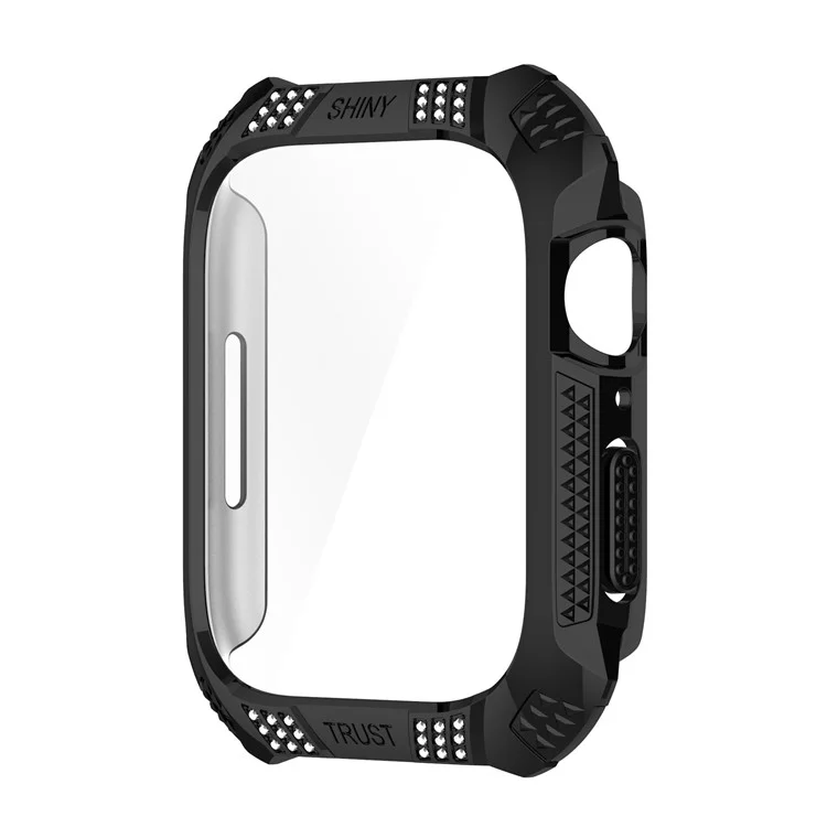 Für Apple Watch Serie 7 41mm Strass Rhombus Impressum Galvanisierung HARD PC Case Mit Gehärtetem Glas-Displayschutz - Schwarz