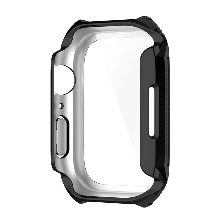Für Apple Watch Serie 7 41mm Strass Rhombus Impressum Galvanisierung HARD PC Case Mit Gehärtetem Glas-Displayschutz - Schwarz