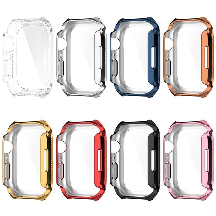 Für Apple Watch Serie 7 41mm Strass Rhombus Impressum Galvanisierung HARD PC Case Mit Gehärtetem Glas-Displayschutz - Schwarz