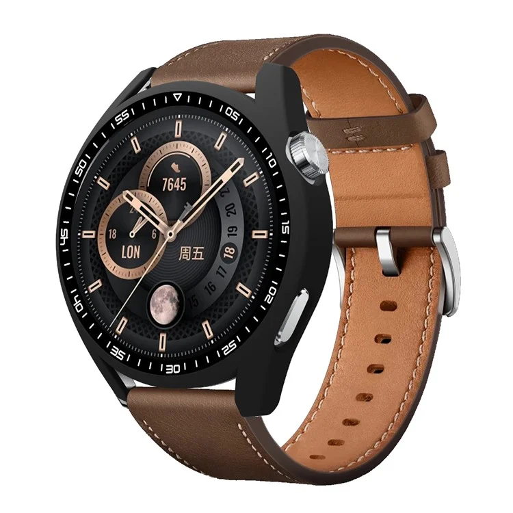 Per Huawei Watch GT 3 46mm Custodia protettiva in PC duro antiurto con protezione dello schermo in vetro temperato antischeggiatura HD - Nero