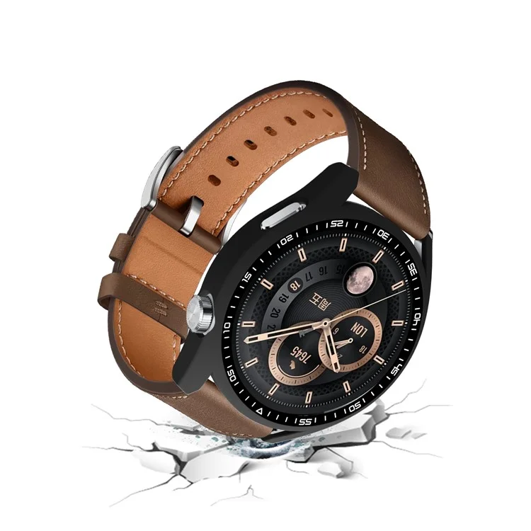 Para Huawei Watch GT 3 46mm de Moldura Dura Para PC Rígida Com Choque Protetor Com Protetor de Tela de Vidro Temperado HD Anti-arranhão - Preto