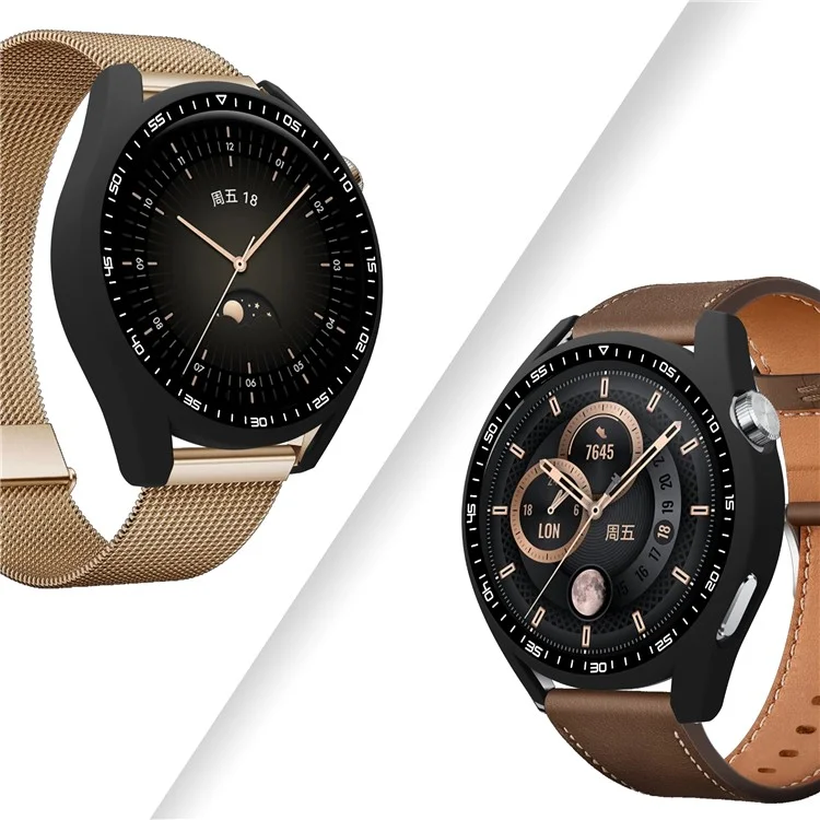 Per Huawei Watch GT 3 46mm Custodia protettiva in PC duro antiurto con protezione dello schermo in vetro temperato antischeggiatura HD - Nero