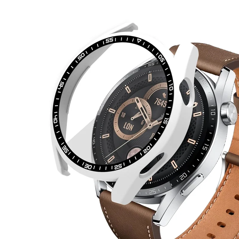 For Huawei Watch GT 3 46mm Shockproof Hard PC Frame Protective Shell with Anti-Scratch HD Tempered Glass Screen Protector - White