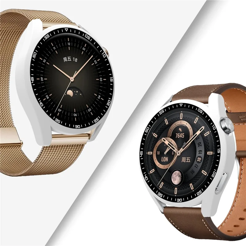 For Huawei Watch GT 3 46mm Shockproof Hard PC Frame Protective Shell with Anti-Scratch HD Tempered Glass Screen Protector - White