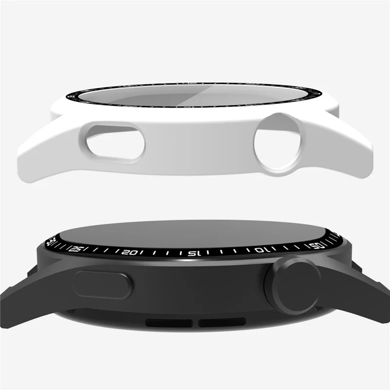 For Huawei Watch GT 3 46mm Shockproof Hard PC Frame Protective Shell with Anti-Scratch HD Tempered Glass Screen Protector - White