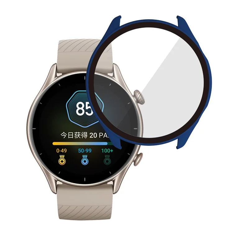 For Huami Amazfit GTR 3/GTR 3 Pro Overall Hard PC Case with HD Tempered Glass Screen Protector - Midnight Blue