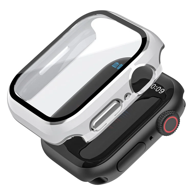 For Apple Watch Series 9 / 8 / 7 41mm Hard PC Anti-scratch Watch Case Shell with Tempered Glass Screen Protector - White