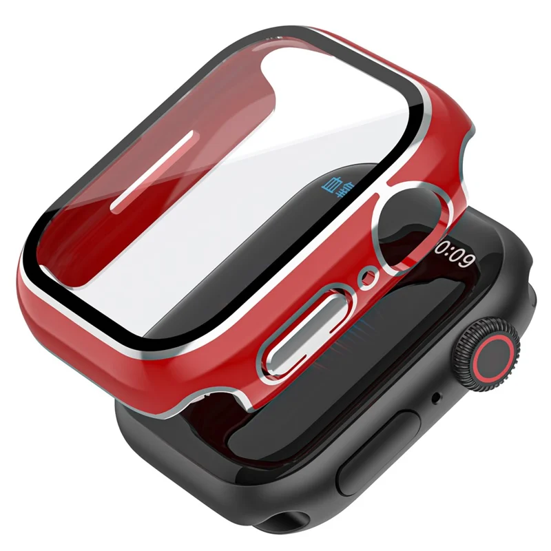 For Apple Watch Series 9 / 8 / 7 41mm Hard PC Anti-scratch Watch Case Shell with Tempered Glass Screen Protector - Red