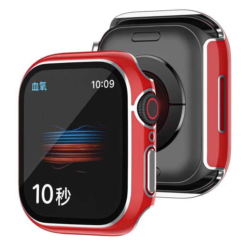 For Apple Watch Series 9 / 8 / 7 41mm Hard PC Anti-scratch Watch Case Shell with Tempered Glass Screen Protector - Red
