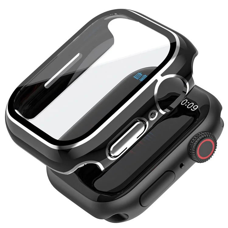 Für Apple Watch Serie 7 45mm Gehärtetes Glasfilm Vollschutz Watch Case Hard PC Cover - Schwarz