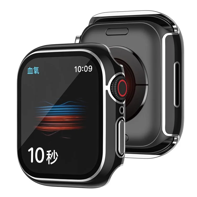 Für Apple Watch Serie 7 45mm Gehärtetes Glasfilm Vollschutz Watch Case Hard PC Cover - Schwarz