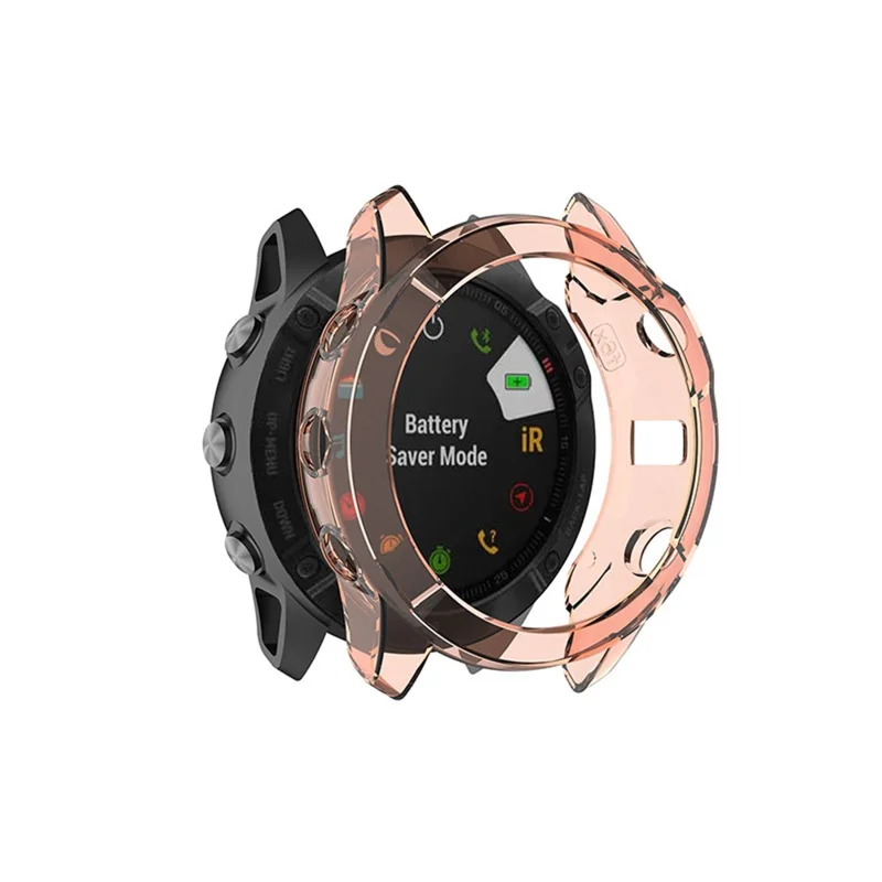 For Garmin Fenix 6X/6X Pro Transparent TPU Anti-aging Anti-drop Smart Watch Protective Frame Case - Pink