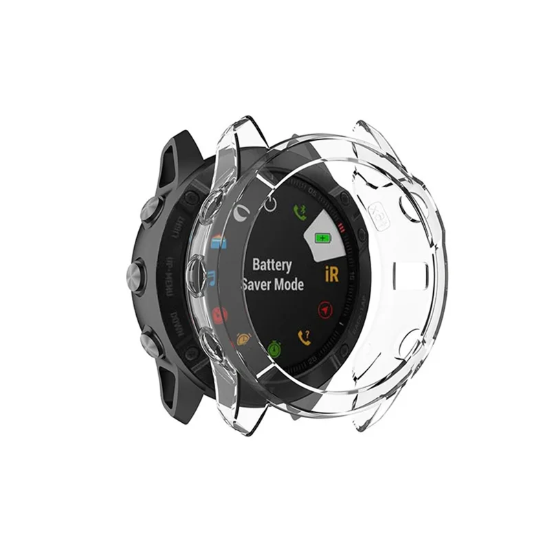 For Garmin Fenix 6X/6X Pro Transparent TPU Anti-aging Anti-drop Smart Watch Protective Frame Case - Transparent