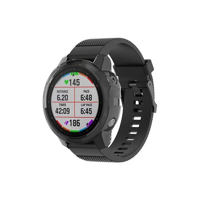 For Garmin Fenix 6S/6S Pro Transparent TPU Anti-aging Smart Watch Frame Protective Case - Black