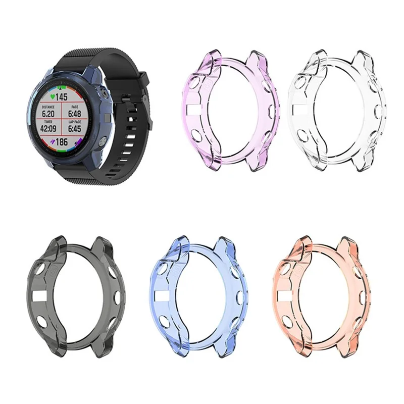 For Garmin Fenix 6S/6S Pro Transparent TPU Anti-aging Smart Watch Frame Protective Case - Pink