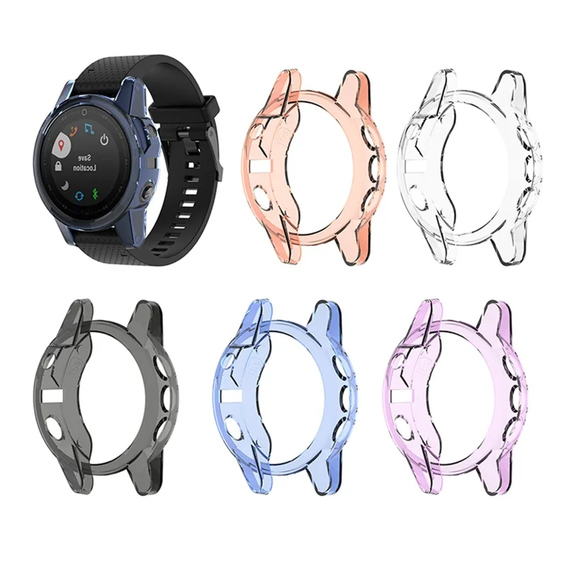 For Garmin Fenix 5S/5S Plus Transparent Watch Case Full Coverage Flexible TPU Protective Cover - Transparent Pink
