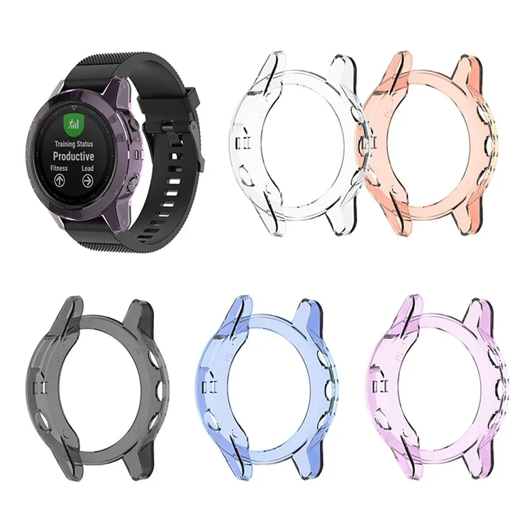 Transparent Watch Case for Garmin Fenix 5/5 Plus Full Coverage Soft TPU Protective Cover - Transparent Purple