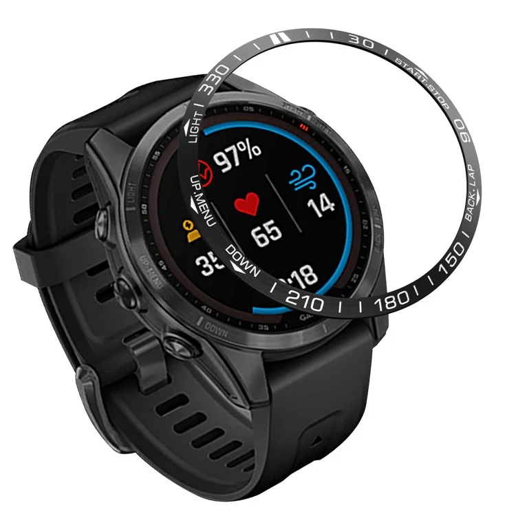 Для Garmin Fenix ​​7s Design Design Watch Watch Watch Crotective Bezel Decor Ring - Черно-белый