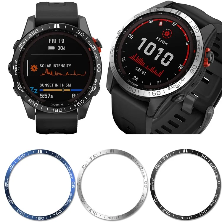 Pour Garmin Fenix 7S Scale Design Stainless Steel Watch Protective Bezel Decor Ring - Noir/Blanc