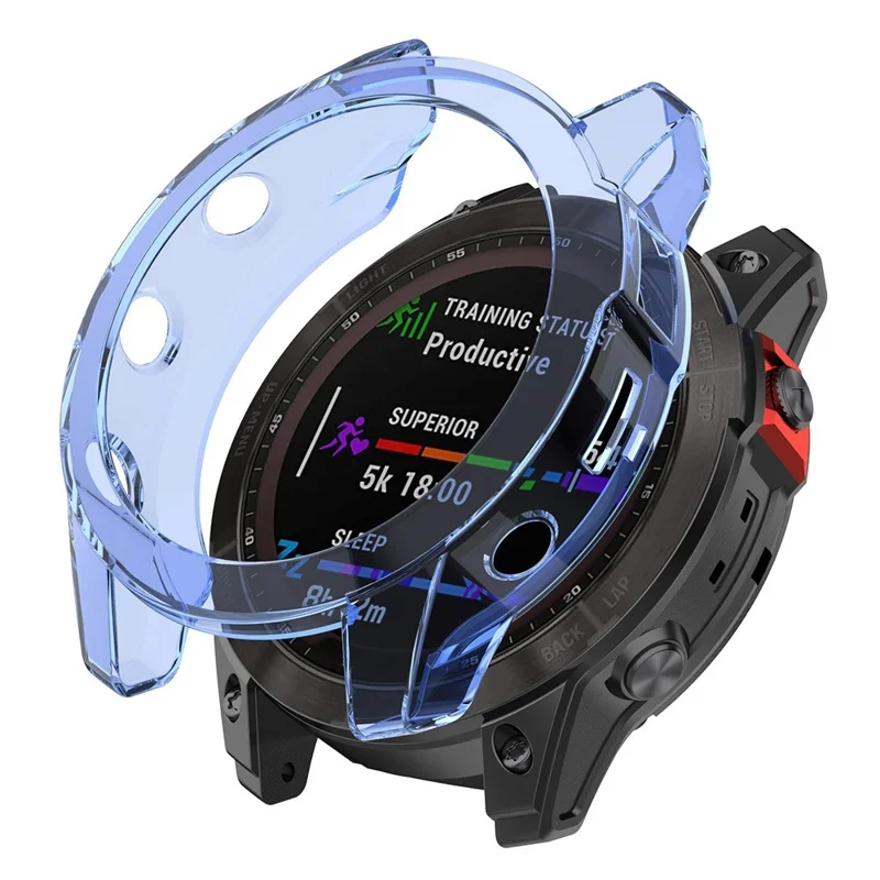 For Garmin Fenix 7/7 Solar/7 Sapphire Solar Half-pack Hollowed Transparent Watch Case Cover  - Transparent Blue